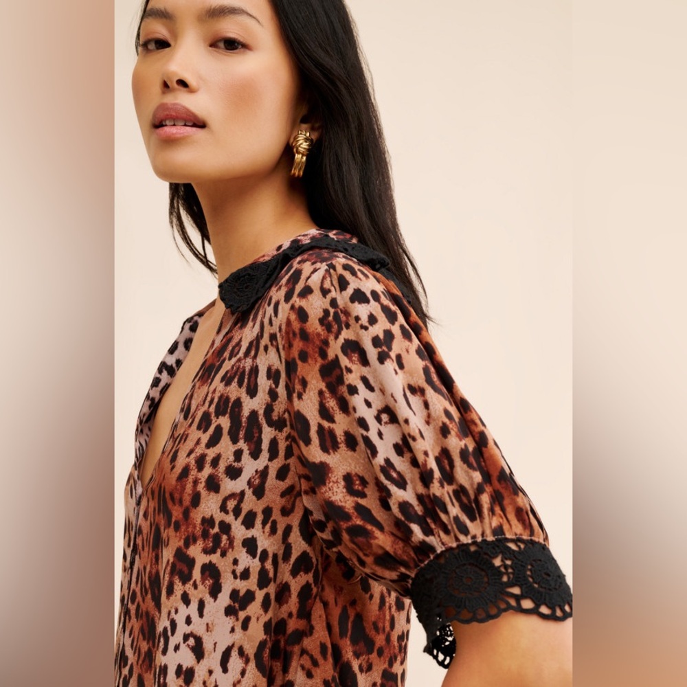 Free People My Love Printed Blouse in Leopard - Picture 2 of 14